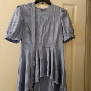 Boho blue high low peplum Cottage core Easter Spring Puff Sleeve lined tunic top